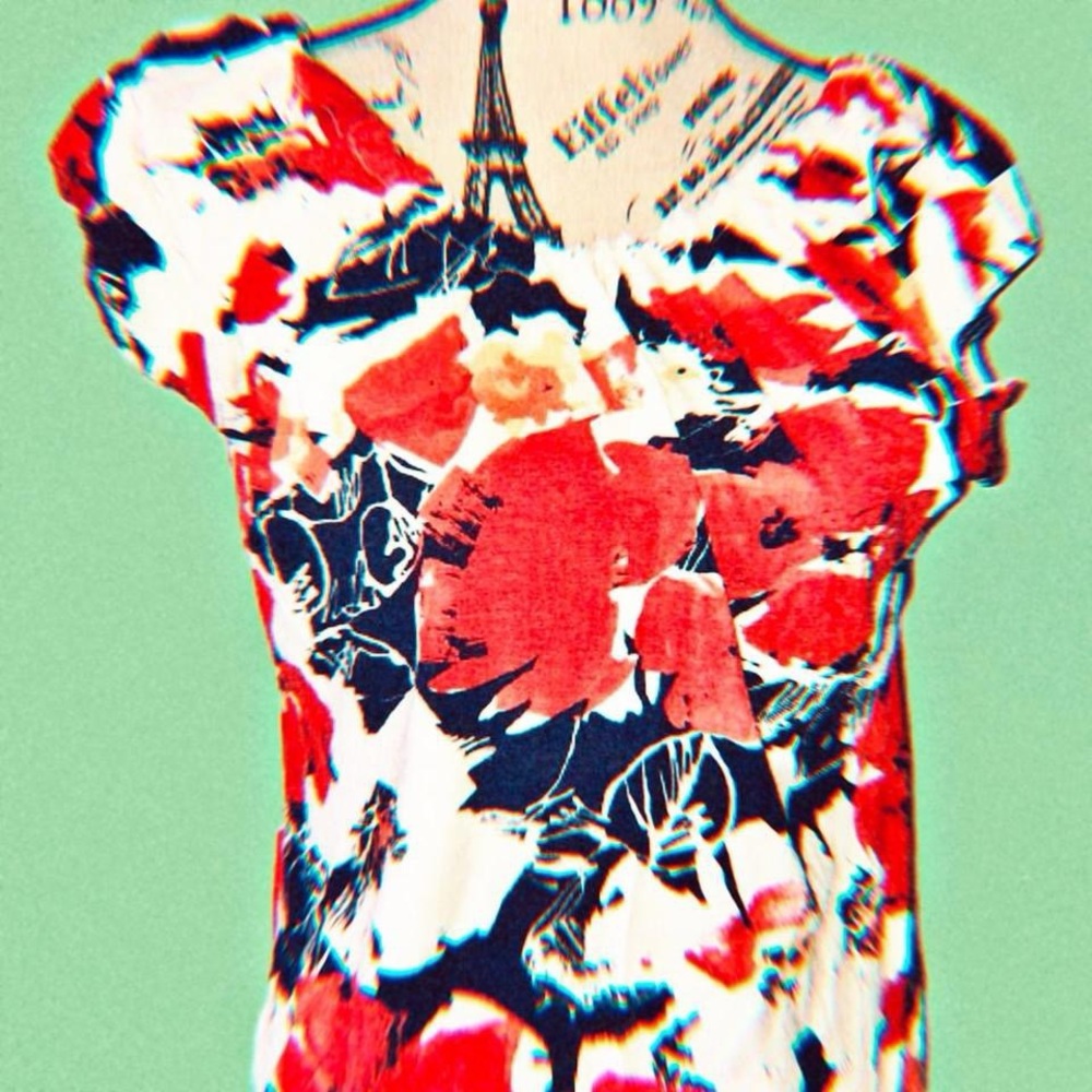 Red/Black Floral Handmade Blouse (Size M/L)
